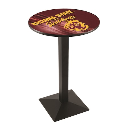 Holland Bar Stool Co 42" Blk Wrinkle Arizona State Pub Table, Sparky Logo, 28" dia. Top L217B4228ArizSt-S-D2